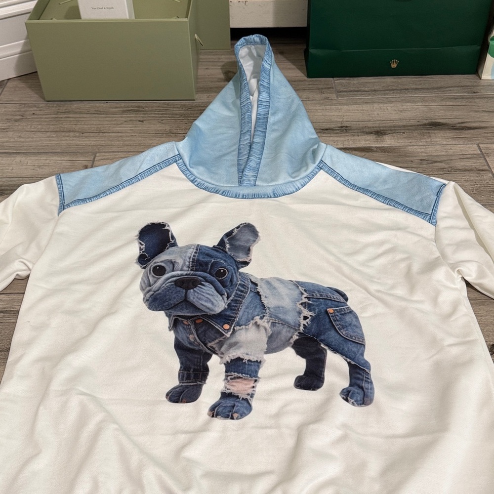 Blue and White Hoodie with French Bulldog “Frenchie” Print Brand New - Picture 2 of 9